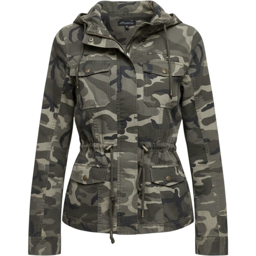 Shine Star Womens Camo Utility Jacket Green Camouflage Hooded Field Coat S
